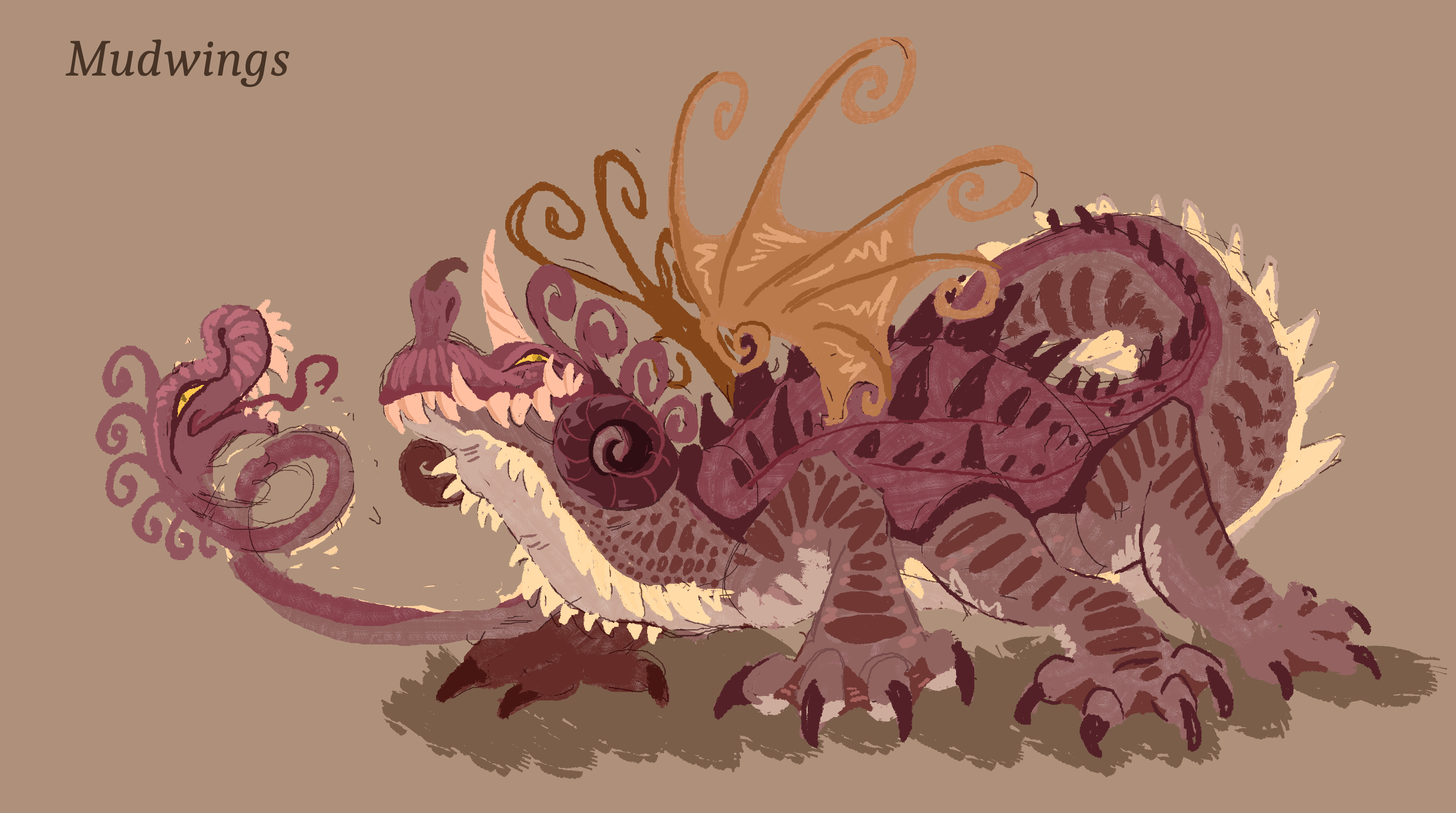 Design of a mudwing from wings of fire as a weird medieval dragon
